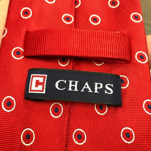 Chaps Red w/ White & Navy Polka Dot Silk Tie - Picture 3 of 3